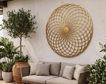 The Golden Meridian: Geometric Torus Metal Mandala Wall Hanging