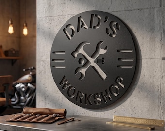 Personalized Dad's Workshop Metal Sign | Custom Garage Wall Art, Steel Decor