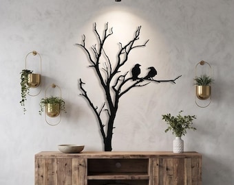 Metal Tree Wall Art with Birds | Rustic Home Decor, Living Room Accent