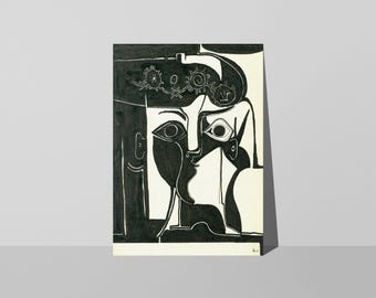 Abstraktes Gesicht in Schwarz-Weiß – Original A3 Aquarellbild