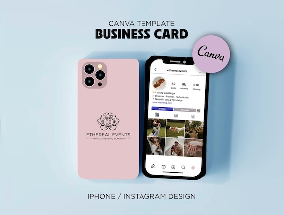 Editable Instagram Business Card Template Canva, iPhone Smartphone Design, Social Media Card, Modern DIY