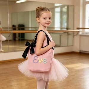 Personalized Ballet Dance Bag for Girls, Custom Name Pink Tote, Kids Dance Bag with Bow, Ballet Class Bag, Birthday Gift for Dancer