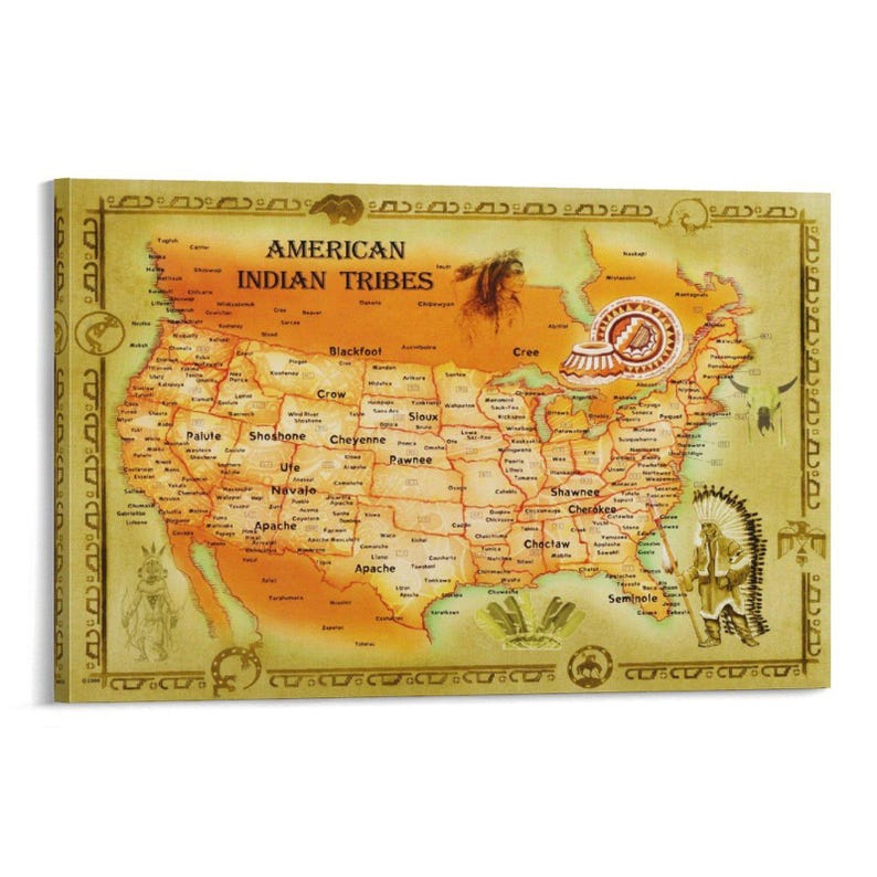 Retro Ethnic Map of Native American Tribes Canvas Wall Decor Poster - Etsy