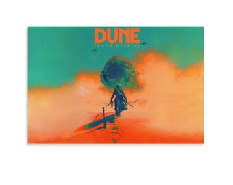 Dune Sandworm Canvas Print, Sci-Fi Movie Wall Art, Paul Atreides Desert Scene Canvas Poster, Teal & Orange Aesthetic Room Decor
