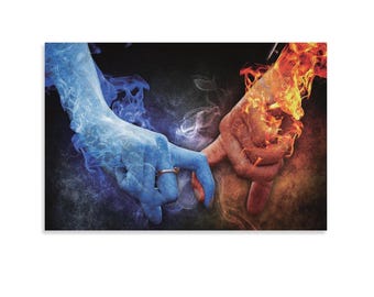 Ice and fire intertwined canvas decorative painting, abstract yin-yang theme wall decoration, dark aesthetic living room canvas poster