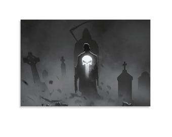 Punisher and Death God Canvas Poster  Marvel Super Heroes Dark Art Painting Canvas Poster  Wall Decor