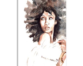 Black Woman Watercolor Portrait Art Print  Canvas wall decoration