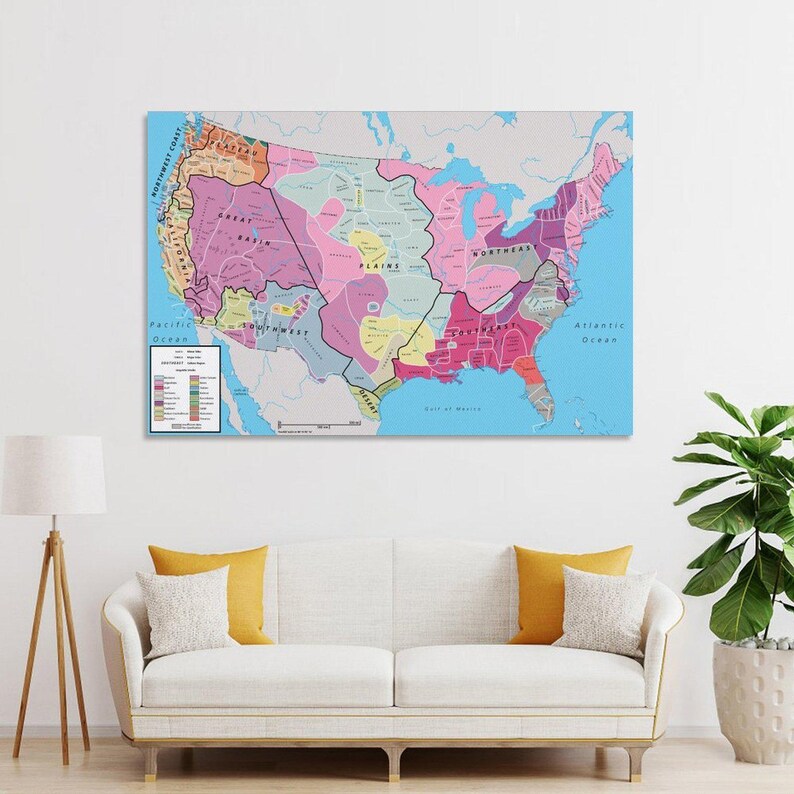 Native American Indian Tribes Map Canvas Wall Decor Poster - Etsy