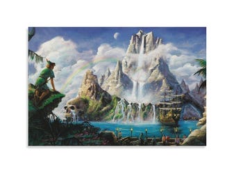 Peter Pan Neverland Canvas Poster, Fantasy Skull Rock Art Print