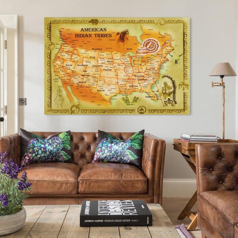 Retro Ethnic Map of Native American Tribes Canvas Wall Decor Poster - Etsy