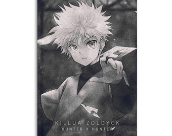 Killua Zoldyck Anime Character Black and White Poster Canvas wall decoration.