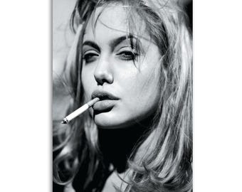 Angelina Jolie with Cigarette Vintage Canvas Poster Wall Decoration