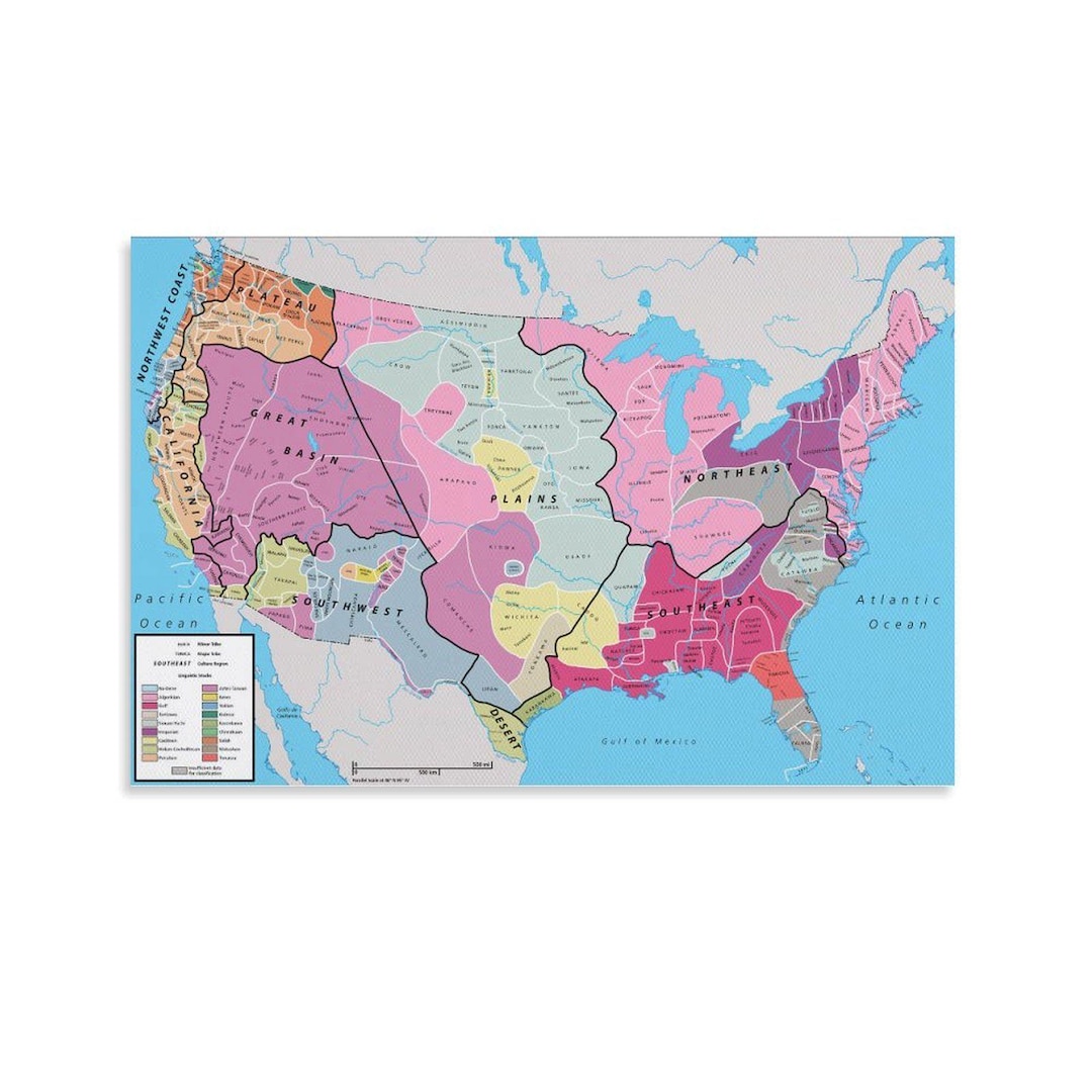 Native American Indian Tribes Map Canvas Wall Decor Poster - Etsy