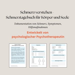 Può includere: Un diario del dolore intitolato Schmerz verstehen - Schmerztagebuch für Körper und Seele, per documentare sintomi e misure di sollievo. Include tre pagine con sezioni per il monitoraggio quotidiano, l'intensità del dolore, diagrammi corporei e note.