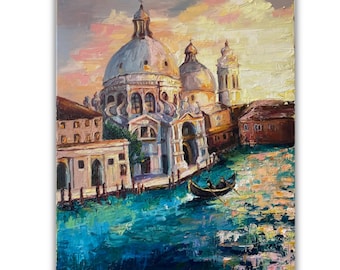 Original oil painting, Italy, Venice, wall art, Nature, home decor, impasto painting technique