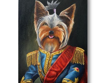 Original Oil Painting: Yorkshire Terrier General – Pop Surrealism Pet Portrait