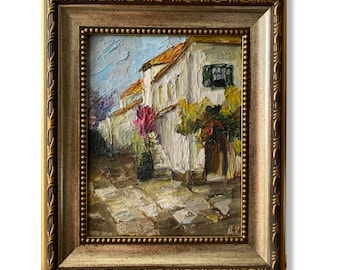 Mediterranean Village Painting – Original Oil on Canvas | Palette Knife Textured Art | European Home Decor
