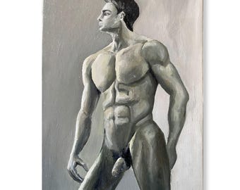 Original Oil Painting – Male Nude Study | Contemporary Figurative Realism / Impasto | Masculine Wall Art for Modern Interior