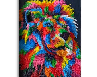Original Plasticine Painting, Rainbow Lion 3D Relief Wall Art (30x40cm)