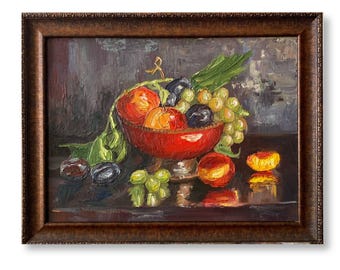 Original Impasto Oil Painting – Fruit Bowl, Palette Knife Art, Kitchen Wall Decor