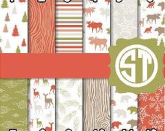 Christmas Woods printed indoor, outdoor, glitter, metallic decal VINYL or heat transfer vinyl HTV or applique FABRIC