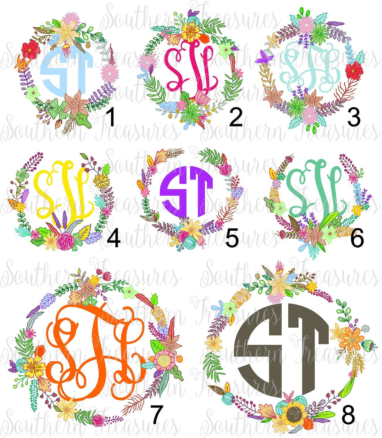 The Floral Project Wreath Monogram Designs Printed Heat Transfer Monogram The Floral Project Wreath Monogram Designs Printed Heat Transfer Monogram
