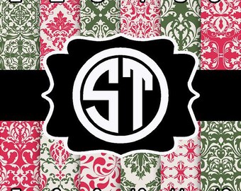 Christmas Damask printed indoor, outdoor, glitter, metallic decal VINYL or heat transfer vinyl HTV or applique FABRIC