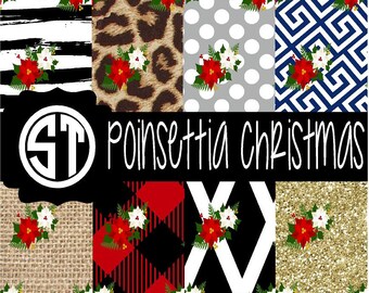 Poinsettia Christmas Pattern printed indoor, outdoor, glitter, & metallic decal VINYL or heat transfer vinyl HTV or applique FABRIC