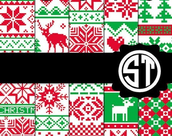Nordic Red and Green Christmas printed indoor, outdoor, glitter, & metallic decal VINYL or heat transfer vinyl HTV or applique FABRIC