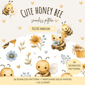 Bee png bundle | Cute Honey Bee Clipart | Baby Nursery Background | Bee Floral Pattern | Printable Scrapbook Paper