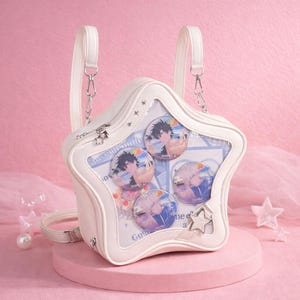 Sac Ita Star Backpack Kawaii Yellow PU Leather, Cute Shoulder Bag Y2K, Travel School Bag for Women & Girls