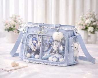 Bolsa transversal transparente estilo kawaii – estilo japonês, grande capacidade
