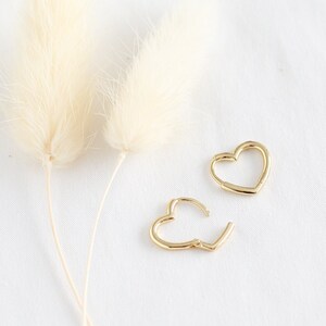 Heart Hoop Earrings Valentine's Day jewelry, everyday hoops, hoop earrings, hugggie hoops, heart earrings, brass jewelry image 4