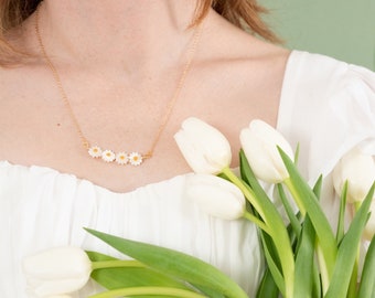 Collier marguerite | collier fleur, bijoux nature, bijoux fleuris, collier anniversaire, bijoux jardin