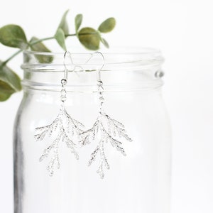 Branch Earrings silver branch earrings, juniper branch, cedar branch, nature jewelry, woodland wedding, woodland earrings image 3