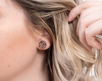 Rose Gold Stud Earrings | copper jewelry, sparkly earrings small earrings, hypoallergenic earrings, resin earrings
