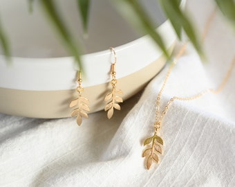 Gold Leaf Necklace Set | for women, dainty necklace, earring set, gift set, gifts for her, small leaf necklace, mothers day gift