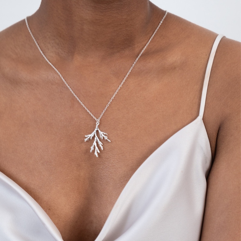 Branch Necklace juniper necklace, nature jewelry, pine cone necklace, nature necklace, gift for her, twig necklace image 1