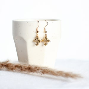 Mushroom Earrings mushroom jewelry, fungi earrings, gold fox, gifts for her, woodland jewelry, mushroom gifts, dangle earrings image 1