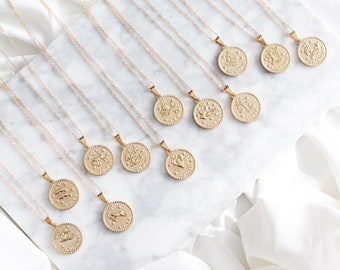 Zodiac Necklace | gold necklace, astrology gifts, personalized jewelry, star sign, zodiac sign, birthday gifts for her, coin necklace