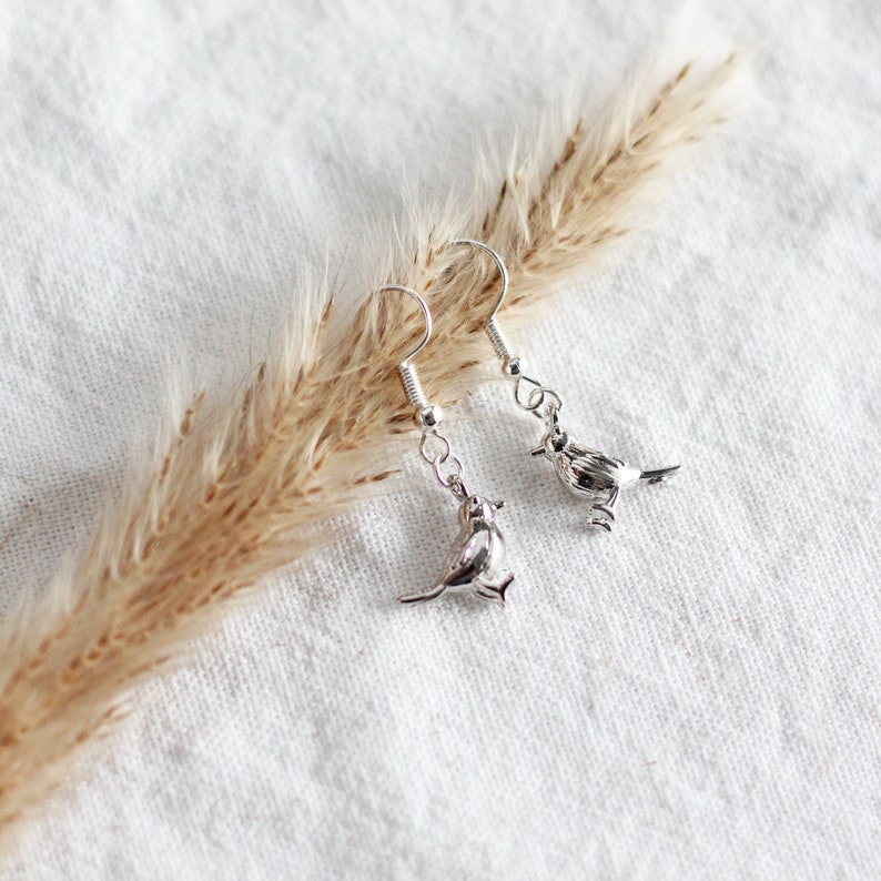 Bird Earrings nature jewelry, new mom gift, baby bird, bridal earrings, bridal jewelry, drop earrings, sparrow, chickadee image 2