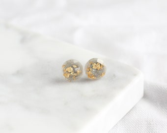 Grey & Gold Earrings | stud earrings, gold earrings, grey earrings, small earrings, hypoallergenic earrings, resin earrings