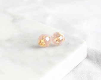 Pink Resin Earrings | stud earrings, pink earrings, bridal earrings, small earrings, hypoallergenic, gold flex, spring jewelry