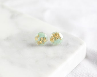 Mint & Gold Earrings | stud earrings, mint earrings, bridal earrings, small earrings, hypoallergenic earrings, resin earrings