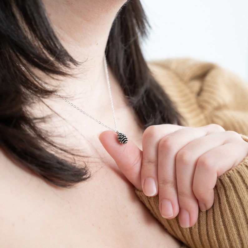 Pine Cone Necklace nature jewelry dainty, minimalist, forest, outdoors gift, nature wedding, bridesmaid gifts, gifts for her image 1