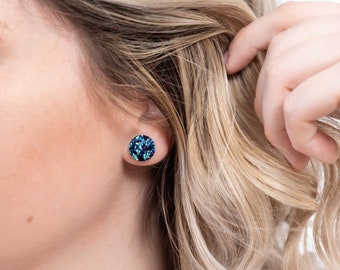 Blue Stud Earrings | sparkly earrings, stud earrings, small earrings, hypoallergenic earrings, minimalist earrings, resin earrings