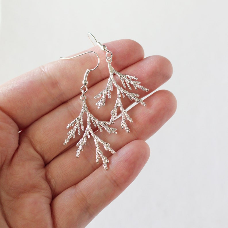 Branch Earrings silver branch earrings, juniper branch, cedar branch, nature jewelry, woodland wedding, woodland earrings image 4