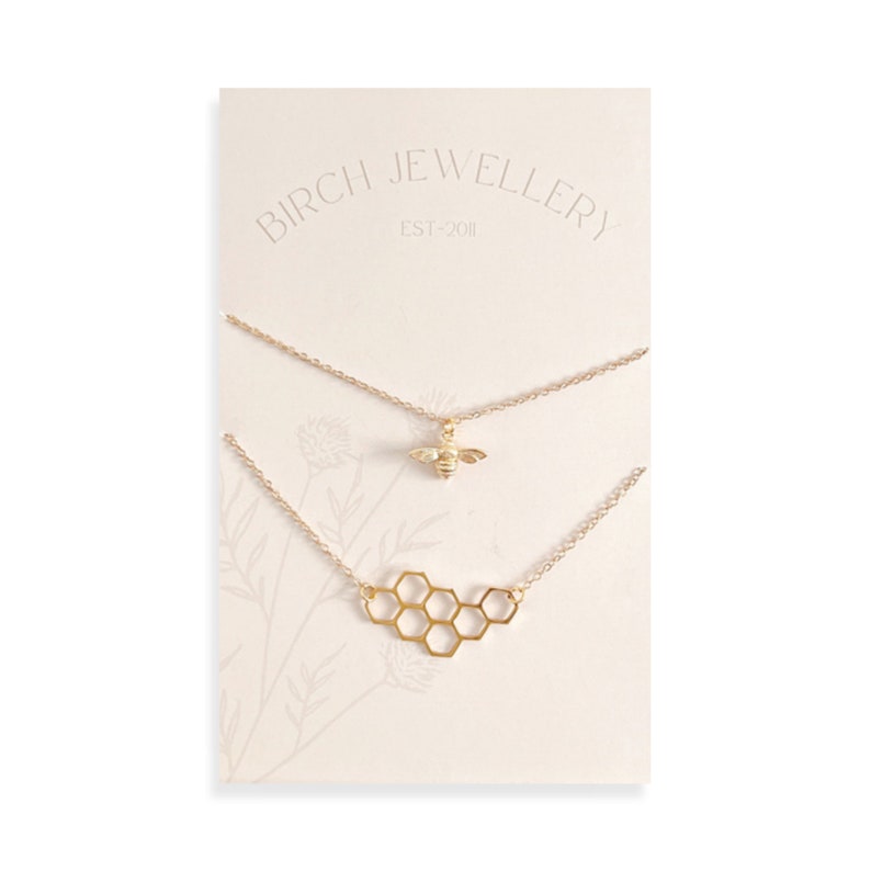 Layering Necklace 18k gold, necklace set, honeybee necklace, bee jewelry, layering set, honeycomb necklace, nature jewelry image 1