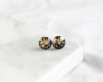 Black & Gold Earrings | stud earrings, black earrings, gold earrings, small earrings, hypoallergenic earrings, minimalist earrings