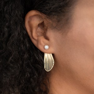 Ear Jacket Earrings butterfly earrings, nature gift, statement earrings, nature jewelry, pearl earrings, pearl jewelry image 1